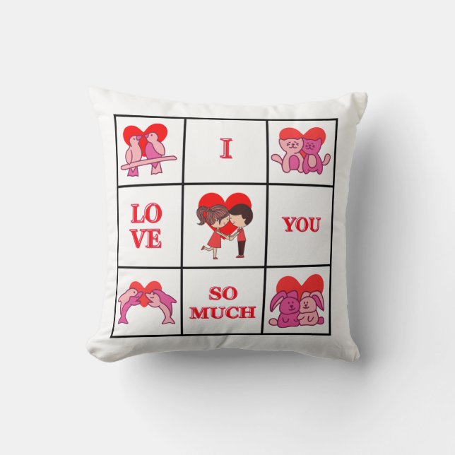 I Love You So Much Cute Couple Throw Pillow (Front)