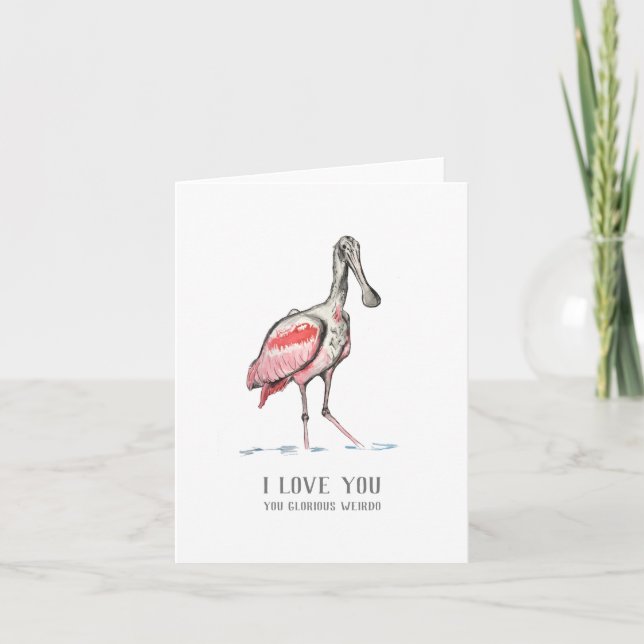 I Love You Spoonbill Folded Note Card (Front)