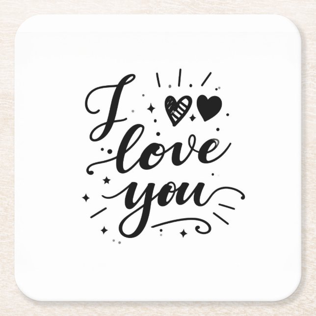 i love you square paper coaster (Front)