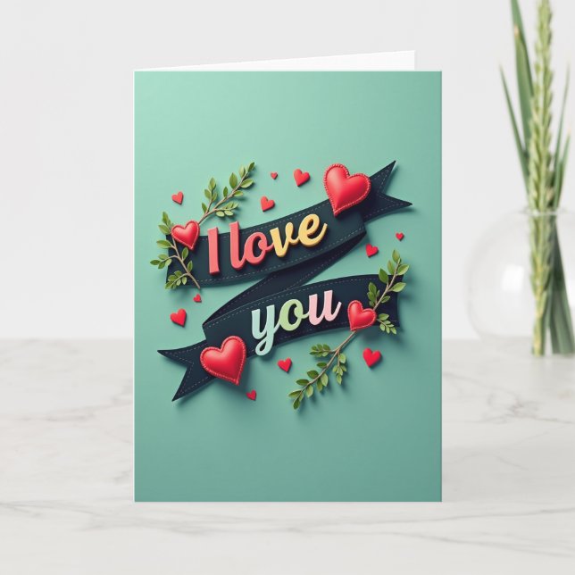 I Love You Stitched Heart Card (Front)