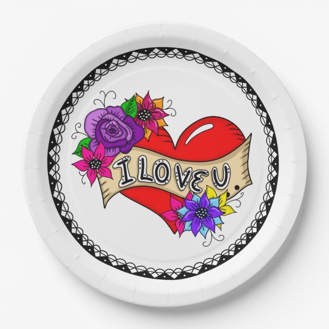 I Love You | Street Art Graffiti Urban Heart     Paper Plates (Front)