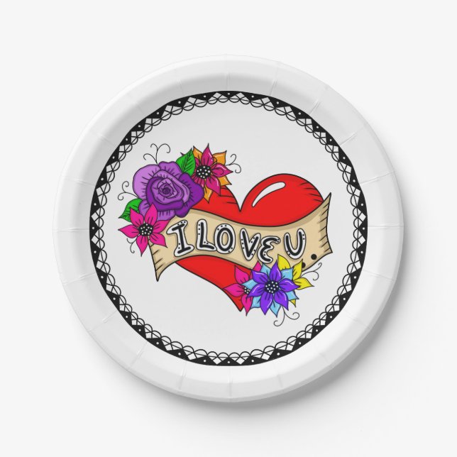I Love You | Street Art Graffiti Urban Heart    Paper Plates (Front)