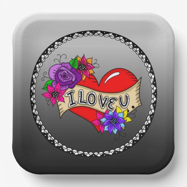I Love You | Street Art Graffiti Urban Heart   Paper Plates (Front)