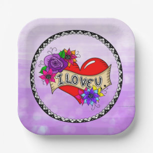 I Love You Street Art Graffiti Urban Heart Paper Plates