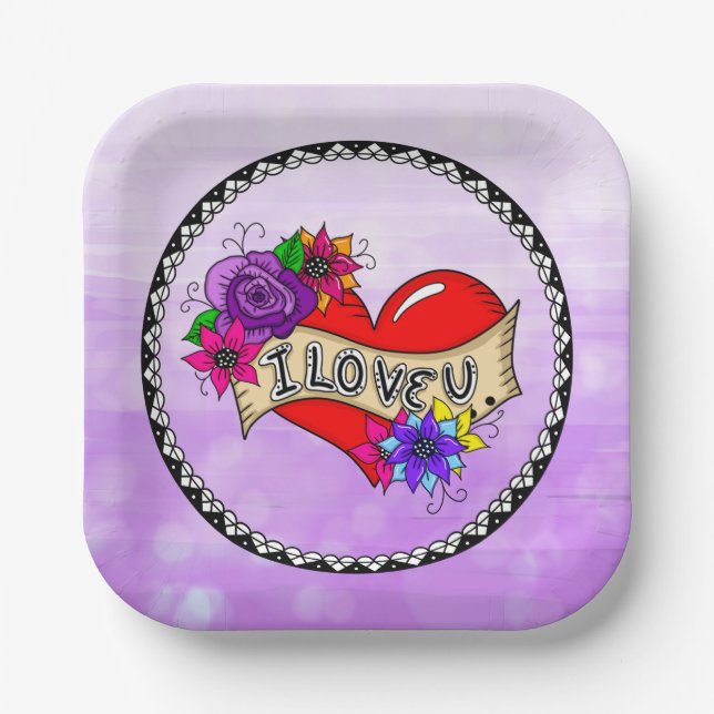 I Love You | Street Art Graffiti Urban Heart    Paper Plates (Front)