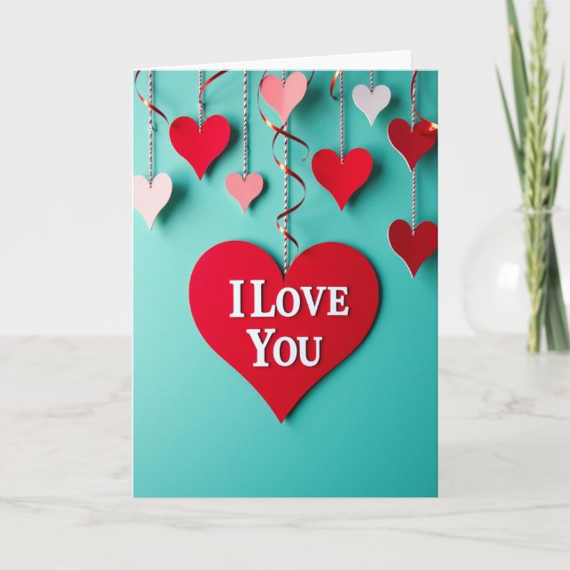 I Love You Striped Heart Valentine Card (Front)