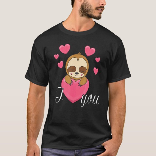 I Love You Sweet Dear Sloth With Many Hearts T-Shirt (Front)