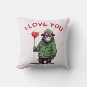 I Love You - Sweet shy gorilla with heart Throw Pillow