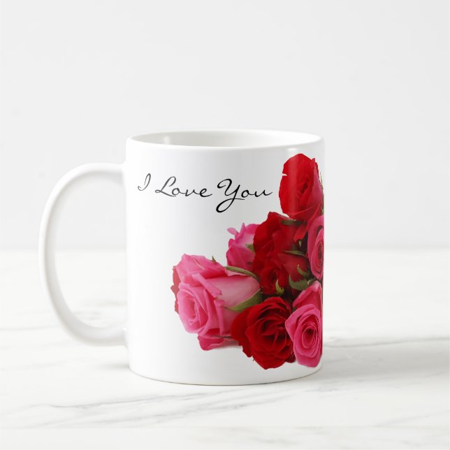 I Love You Sweetheart Red and Pink Roses Coffee Mug (Left)
