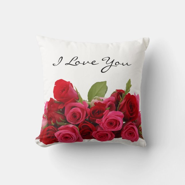 I Love You Sweetheart Red and Pink Roses Throw Pillow (Front)