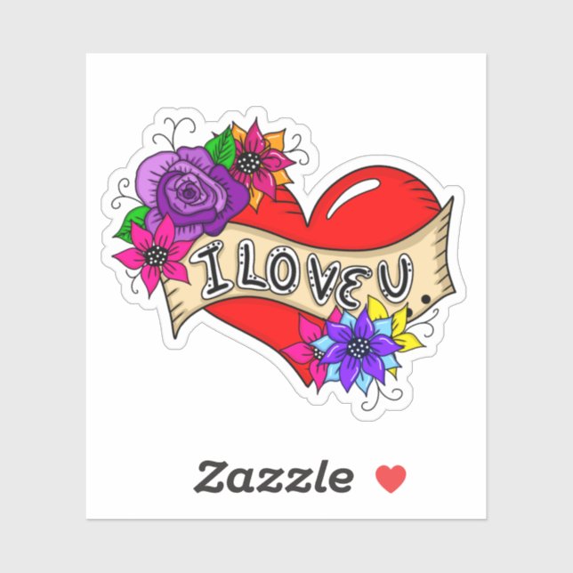 I Love You Tattoo Art Style Heart Sticker (Sheet)