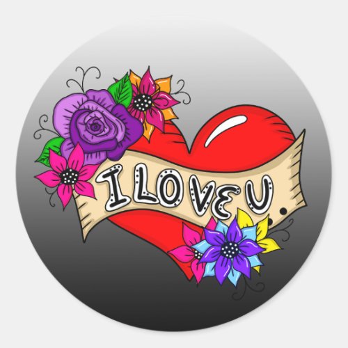 I Love You  Tattoo Heart Art  Classic Round Sticker