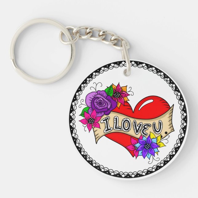 I Love You | Tattoo Heart Art Personalized    Keychain (Front)