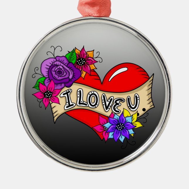 I Love You | Tattoo Heart Art Personalized Metal Ornament (Front)