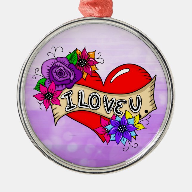 I Love You | Tattoo Heart Art Personalized    Metal Ornament (Front)