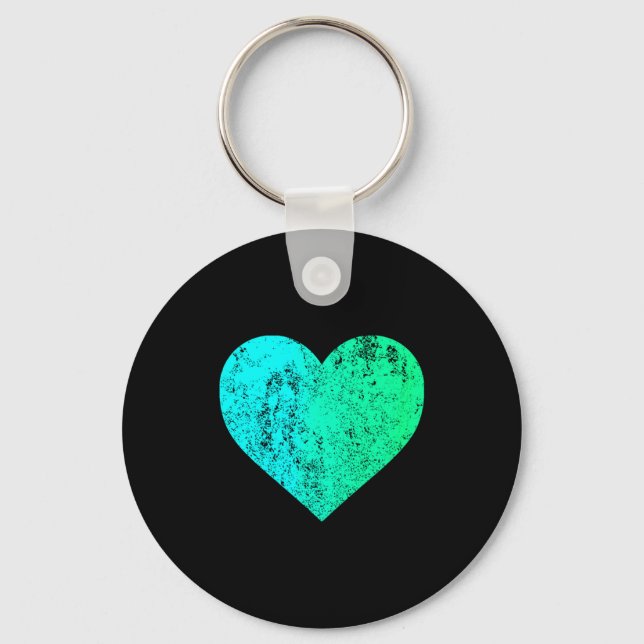 I Love You Teal Heart Distressed Valentines Day  Keychain (Front)