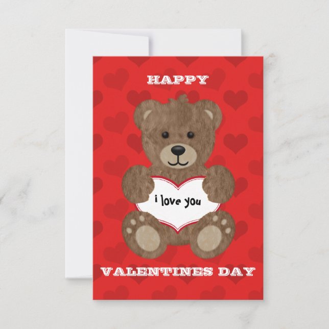I Love You Teddy Bear Childs Valentine Card (Front)