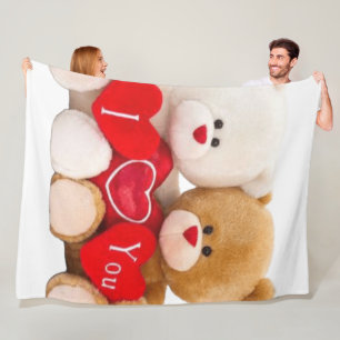 I Love You" Teddy Bear Couple Fleece Blanket