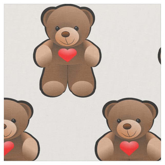 I love you Teddy Bear Print Fabric (Close Up)