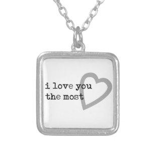 i love you the most cute heart silver plated necklace
