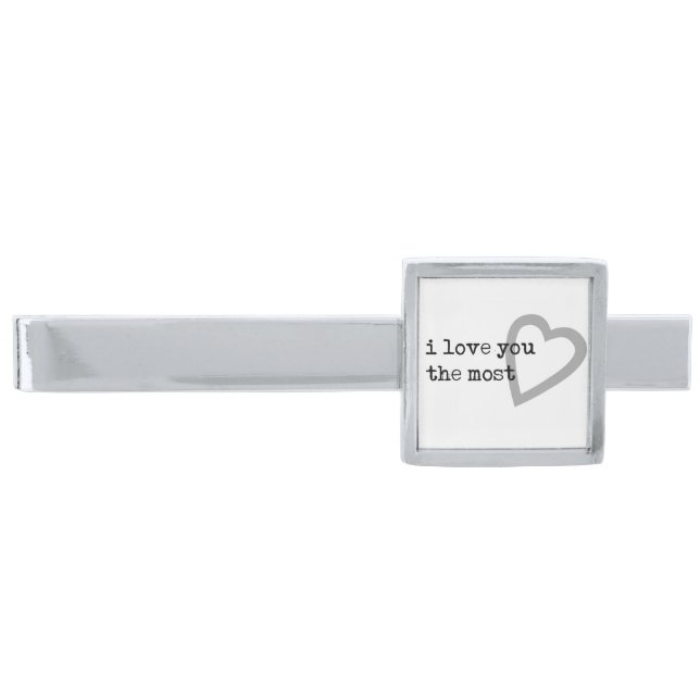 i love you the most modern heart silver finish tie clip (Front)