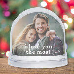 I Love You The Most Romantic Couple Photo Custom Snow Globe<br><div class="desc">I Love You The Most Romantic Couple Modern Photo Template Custom Snow Globes features your favorite photo with your personalized name with the customizable text "I love you the most" in modern calligraphy script. Makes a fantastic gift for Christmas, holidays, birthday, anniversary, Valentine's Day and more. Personalize by editing the...</div>