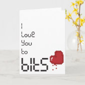 I Love You to Bits Nerdy Pixellated Heart Card (Yellow Flower)