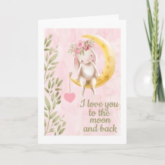 I love you to moon and back bunny Valentines Day Holiday Card