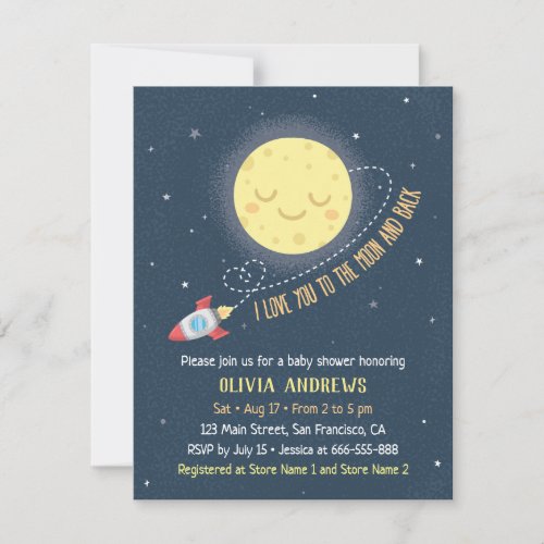 I Love You to the Moon and Back Baby Shower Invitation