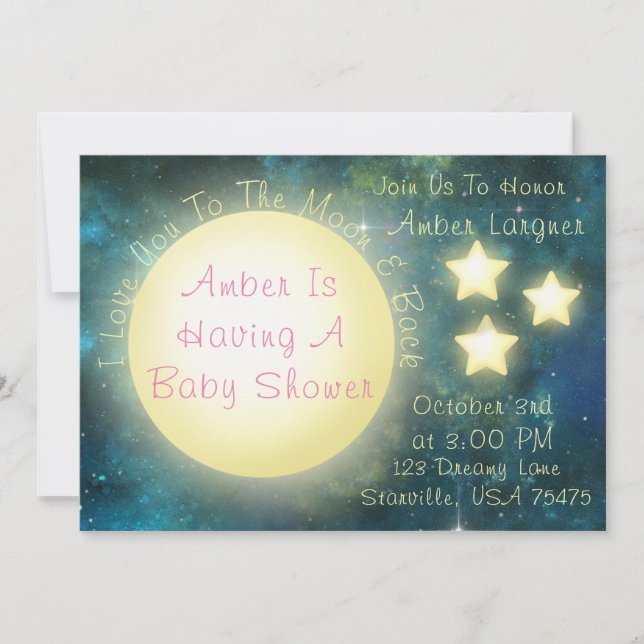 I Love You To The Moon and Back Baby Shower Invite (Front)