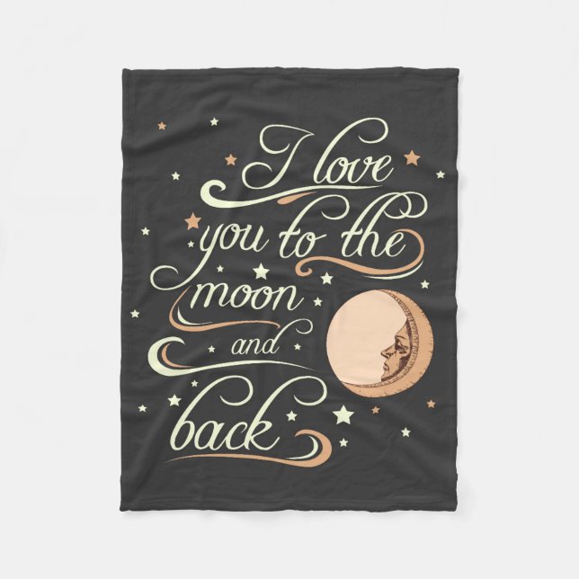 I Love You To The Moon And Back Black Fleece Blanket (Front)