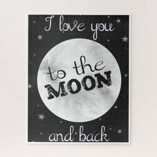 I love you to the moon and back black with stars jigsaw puzzle