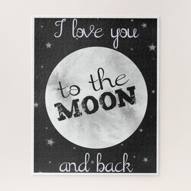 I love you to the moon and back black with stars jigsaw puzzle (Vertical)