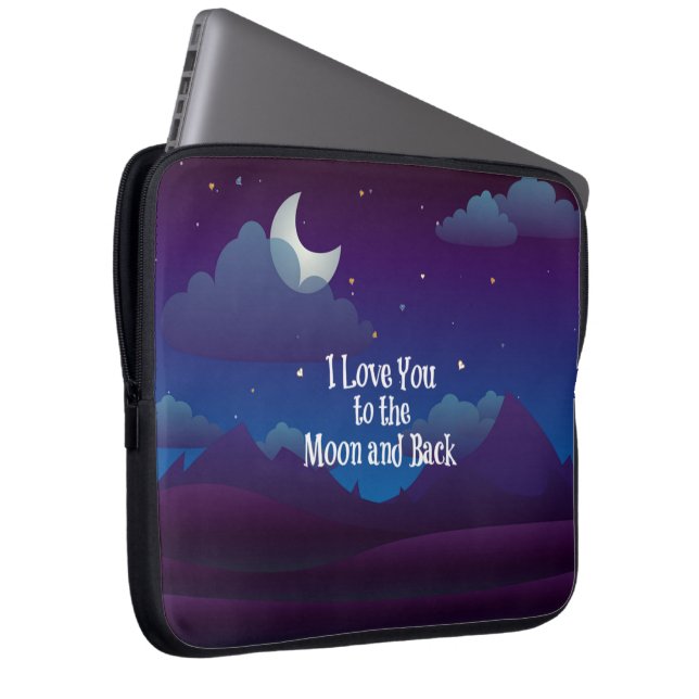 I Love You to the Moon and Back, blue indigo Laptop Sleeve (Front Right)