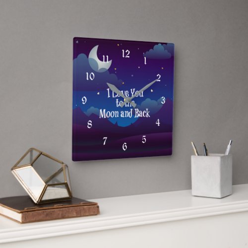 I Love You to the Moon and Back blue indigo Square Wall Clock