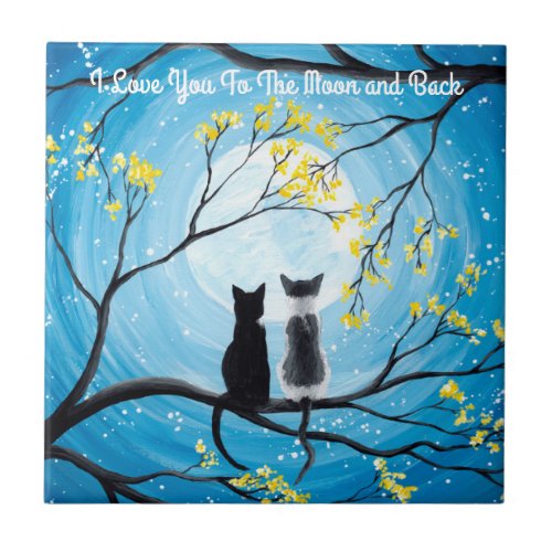 I Love You To The Moon and Back Cat Ceramic Tile