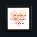 I love you to the moon and back gift box<br><div class="desc">I love you to the moon and back quote gift box. Romantic watercolor heart design with stylish handwritten script typography. Coral pink water color art painting with custom love message, quote, saying etc. Pastel colored print. Cute Valentines Day or engagement gift idea for women, girlfriend, wife, relationship , partner etc....</div>