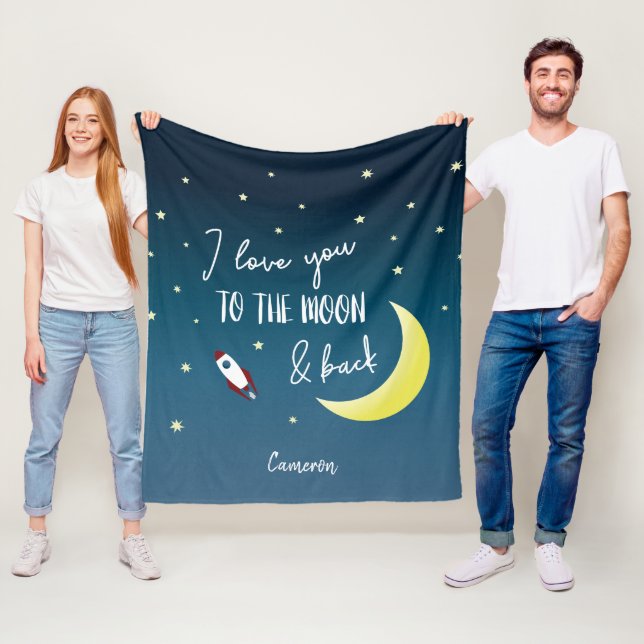 I love you to the moon and back Name Outer Space Fleece Blanket (In Situ)
