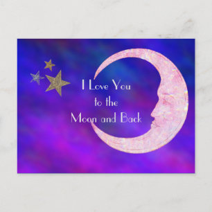 I Love You to the Moon and Back, Pink Bling Moon Postcard