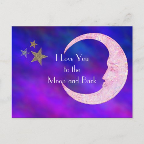 I Love You to the Moon and Back Pink Bling Moon Postcard
