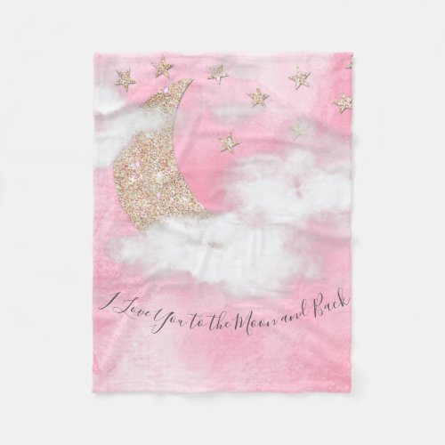 I Love You to the Moon and Back Quote Watercolor Fleece Blanket