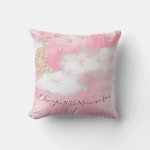 I Love You to the Moon and Back Quote Watercolor Throw Pillow