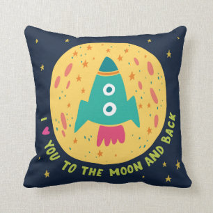 I Love You To The Moon And Back Rocketship Throw Pillow