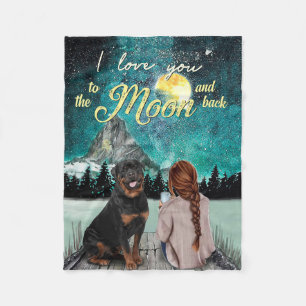 I Love You To The Moon And Back Rottweiler Fleece Blanket