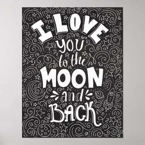 I Love You to the Moon and Back Rustic Chalkboard Poster