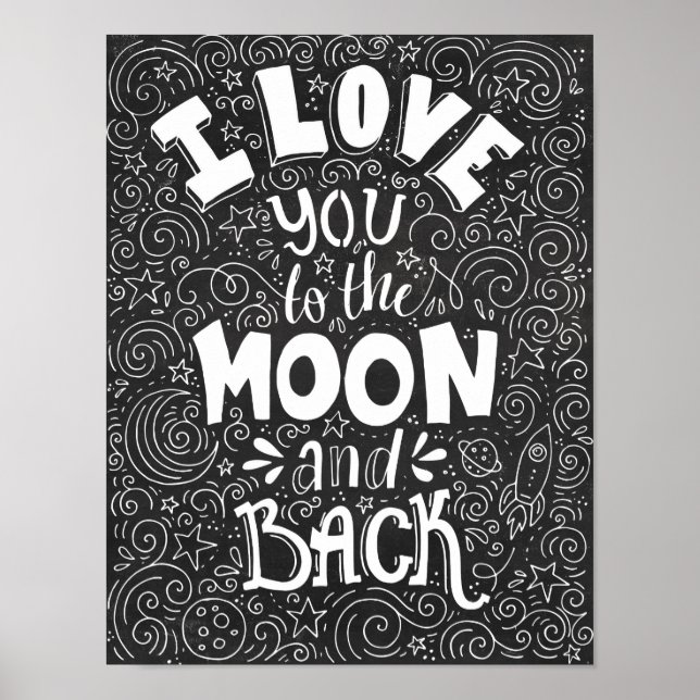 I Love You to the Moon and Back Rustic Chalkboard Poster (Front)