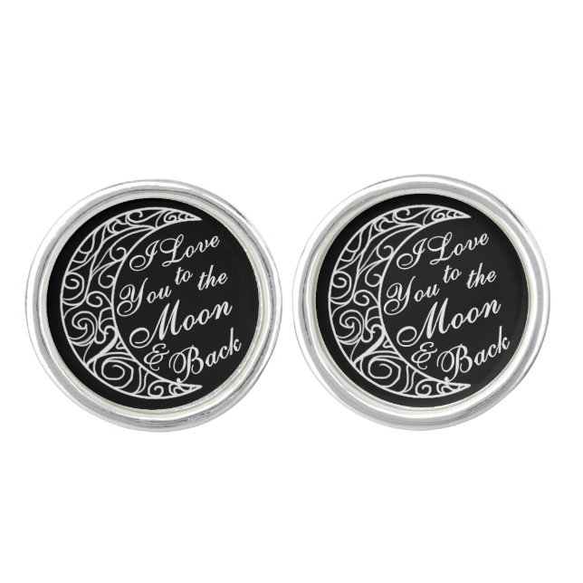 "I Love You To The Moon and Back" Silver Cufflinks (Front)