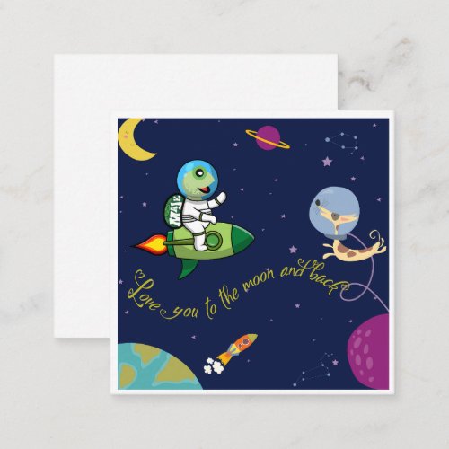 I love you to the moon and Back Turtle in space Note Card