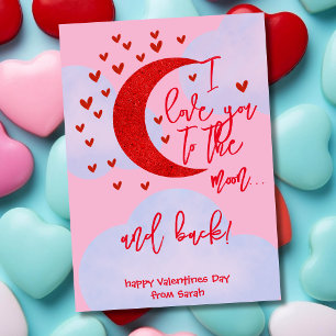 I love you to the moon and back Valentine's day Holiday Card