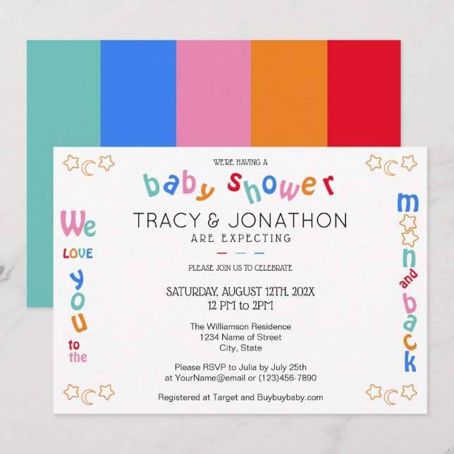 I love you to the moon & back Couple's Baby Shower Invitation (Front/Back)